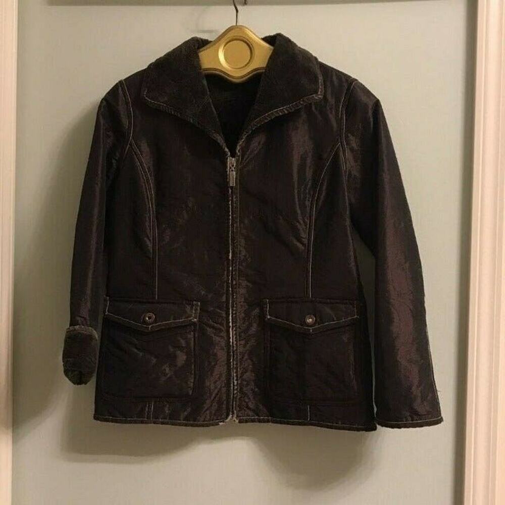 Bernardo Long Sleeve Zipper closure Brown jacket relaxed collared sz pxs satin
